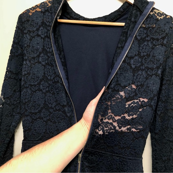 Lulu’s “Give it a Glance” Navy Lacy Mockneck Dress - Picture 9 of 9